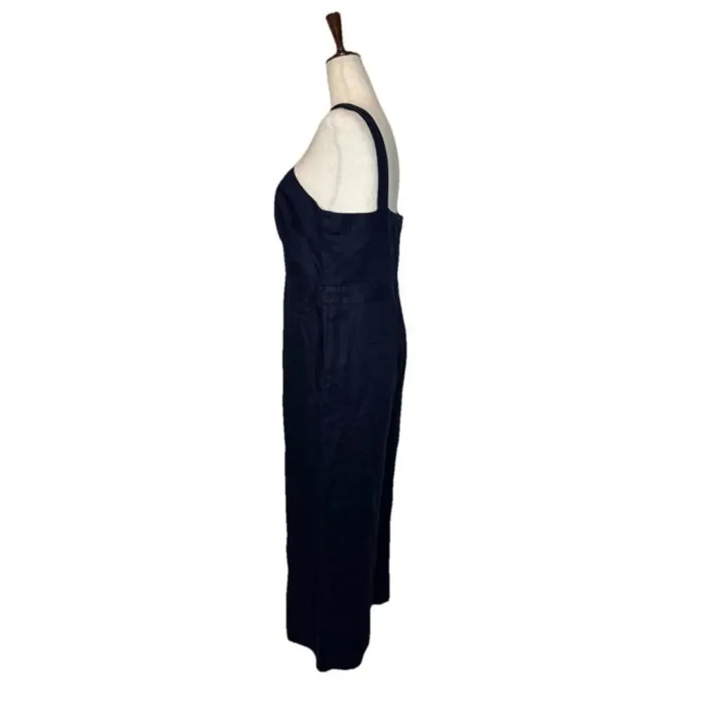 Linen Cross Over Jumpsuit 10 Petite Navy Blue Wide Leg - Picture 3 of 8